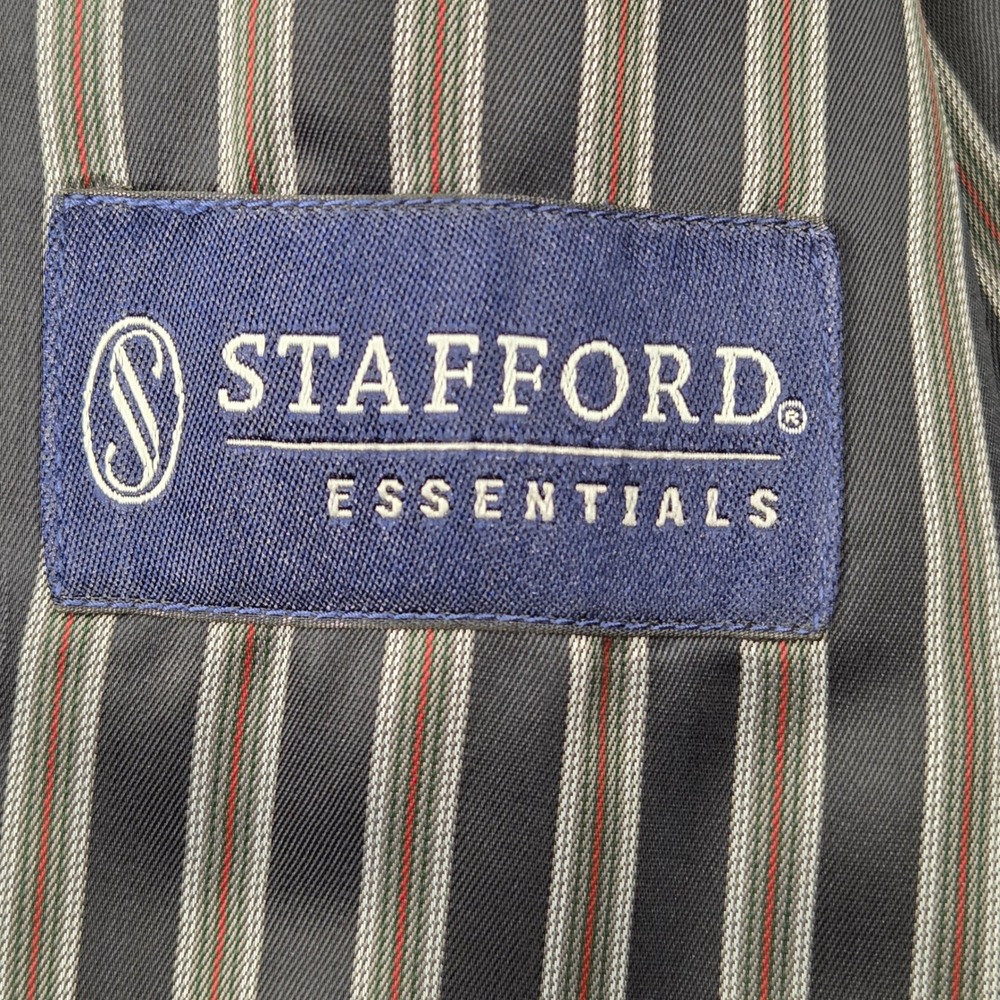 Stafford Classic Fit Wool Blend Blazer Gray Blue Plaid‎ Elbow Patches Mens 44L - Picture 7 of 10
